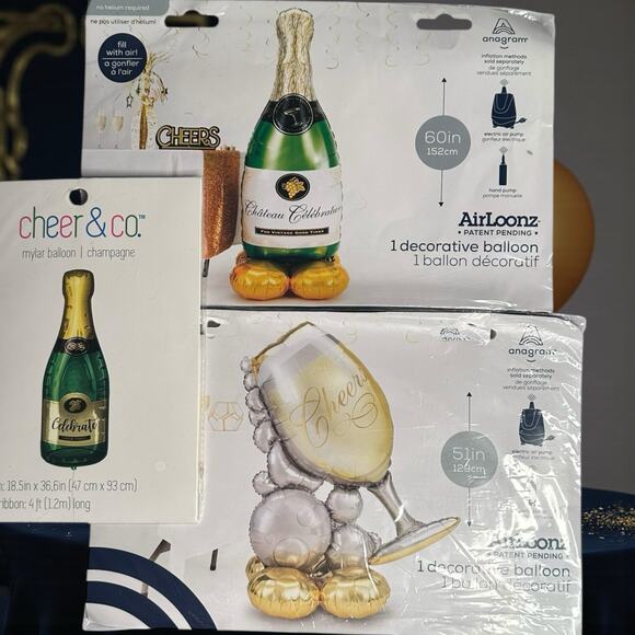 Champagne Celebration 3 Balloon Set – 2 Pack AirLoonz & Mylar Bottle - Picture 1 of 15